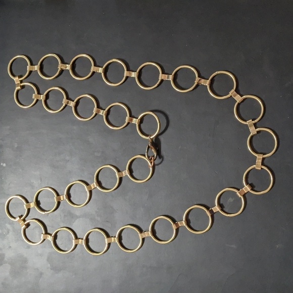 Gold Tone Open Circle Link Chain Statement Necklace - Picture 1 of 5